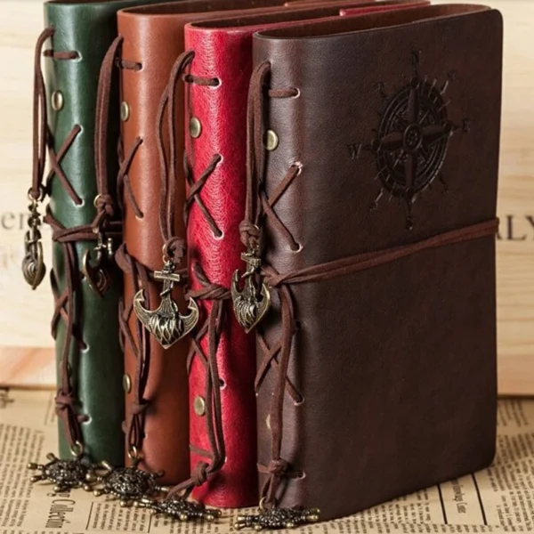 Vintage PU Leather Spiral Notebook – Pirate Anchor Diary & Traveler's Journal