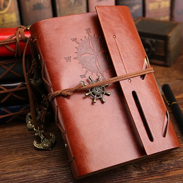 Vintage PU Leather Spiral Notebook – Pirate Anchor Diary & Traveler's Journal - Image 3