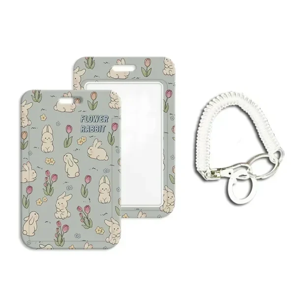 Cute Student ID Card Holder Cartoon Anime Bunny Floral Kpop Idol Photocard Cover Case with Lanyard Aesthetic Card Protector - Image 6