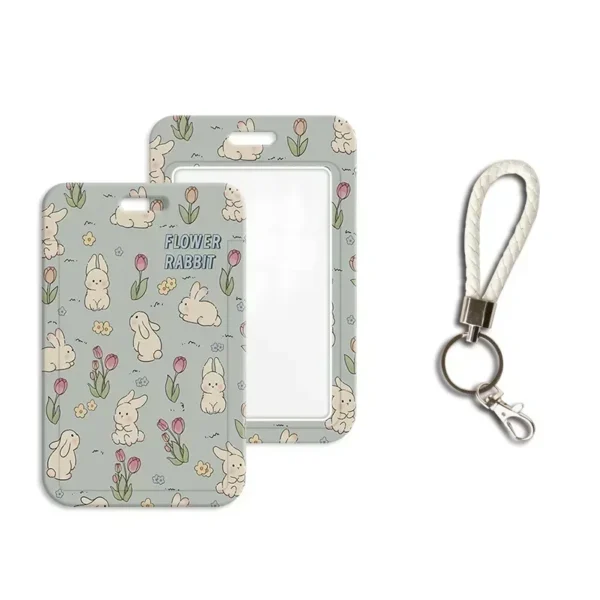 Cute Student ID Card Holder Cartoon Anime Bunny Floral Kpop Idol Photocard Cover Case with Lanyard Aesthetic Card Protector - Image 4