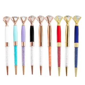 1/5 Pieces Metal Pen Luxury Spinning Crystal Diamond Rose Gold Wedding Ballpoint Pen Office School Stationery Office Supply