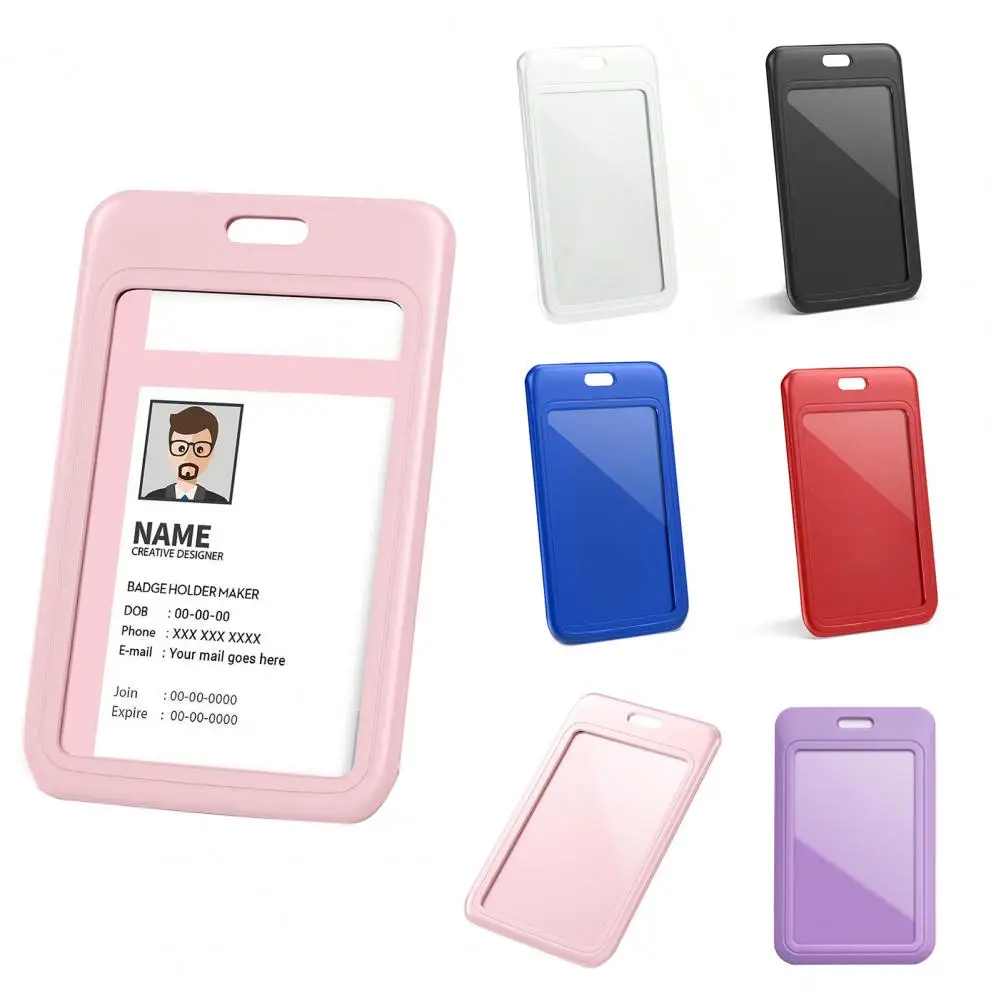 ID Card Holder Slide Cover Transparent Window Id Card Holder with Slide Cover Hanging Hole for Students Nurses Card Protector - Image 3