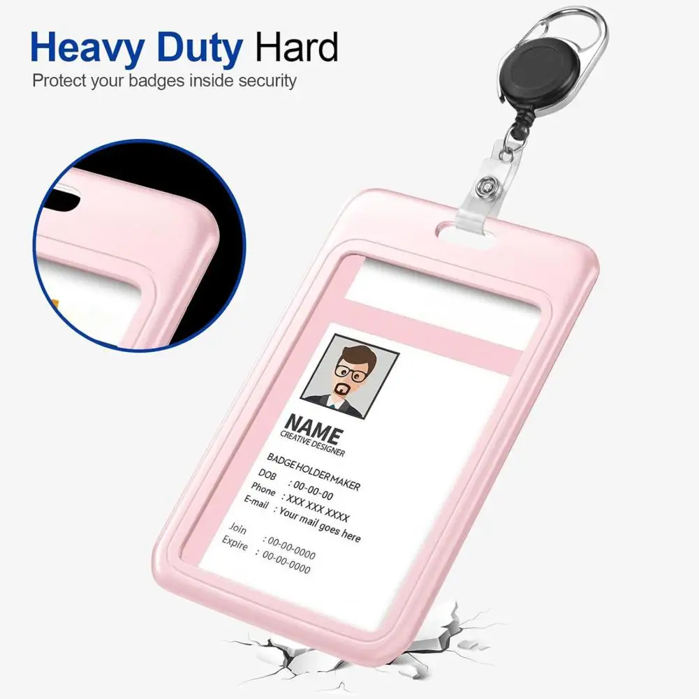ID Card Holder Slide Cover Transparent Window Id Card Holder with Slide Cover Hanging Hole for Students Nurses Card Protector - Image 2