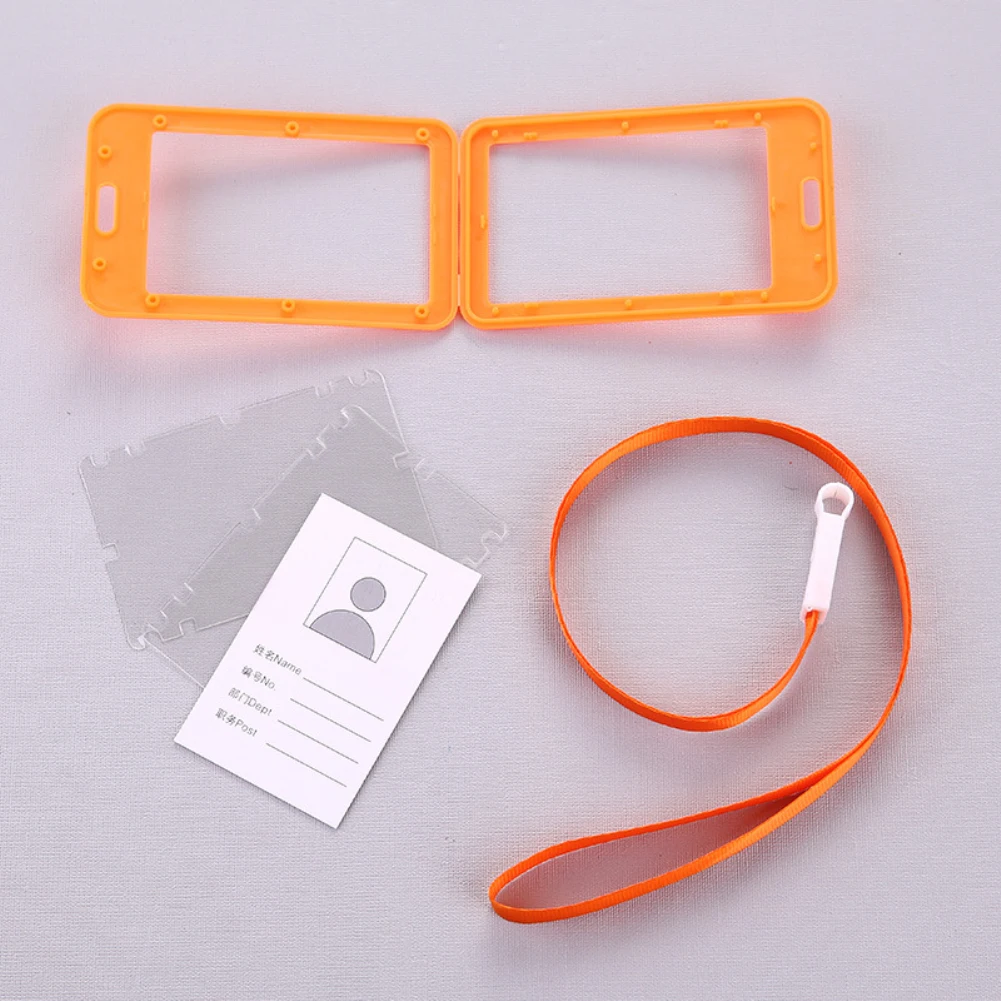 Portable Work Card Cover Double Sided Transparent Employee ID Card Holder Name Tags with Lanyard - Image 5